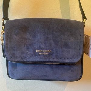 Kate Spade Run Around Suede Crossbody Bag, navy blue
